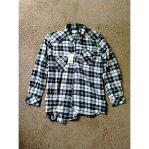 MATCHSTICK Womans Plaid Shirt L White /Black/ Pink Long Sleeve Button Up Large